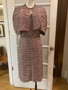 Vintage Beaded Kiviette Dress and Cape Ensemble Rare Couture 1940’s